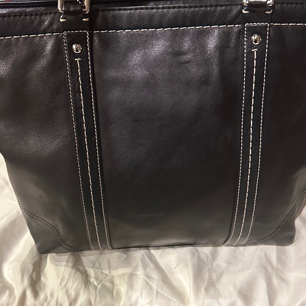 Coach Black Leather Tote with White Contrast Stitching F13098 - Picture 5 of 14